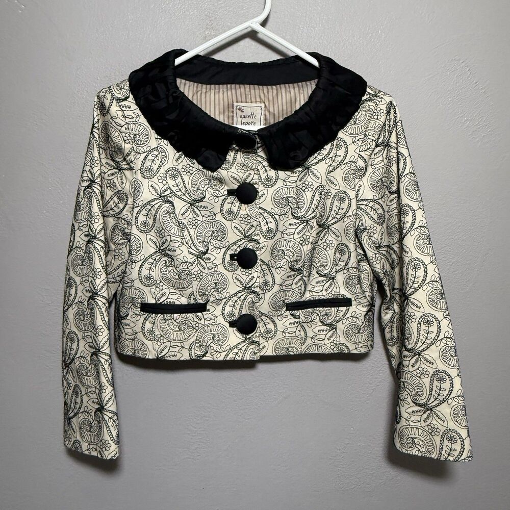 Nanette Lepore Embroidered Floral Paisley Cropped Bolero Jacket Sz 10